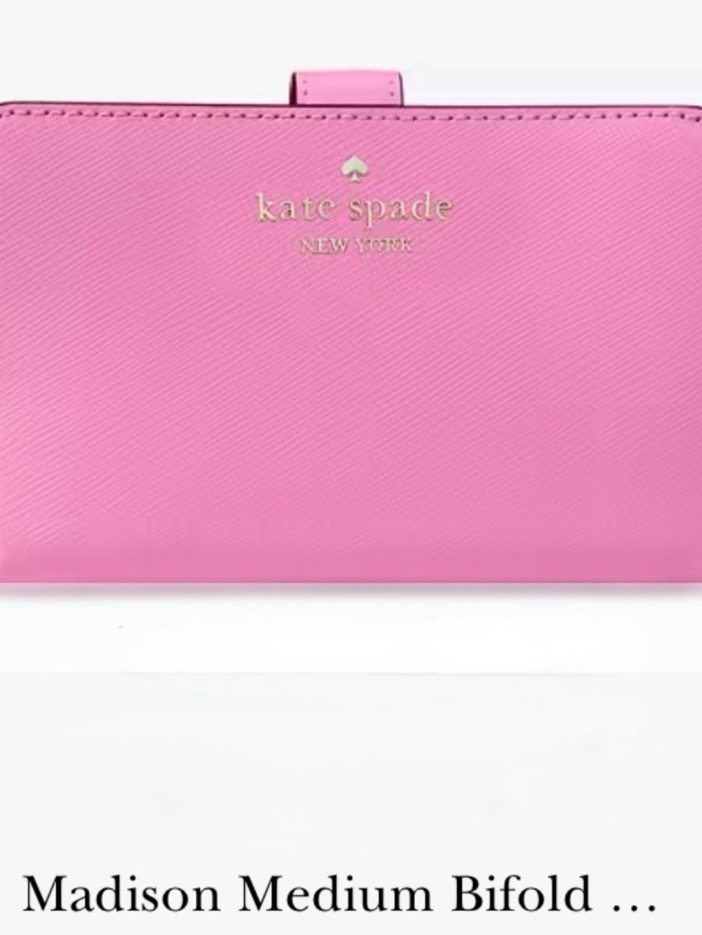 Kate Spade Madison Medium Bi-fold Pink Wallet with Gold Logo - Picture 6 of 6
